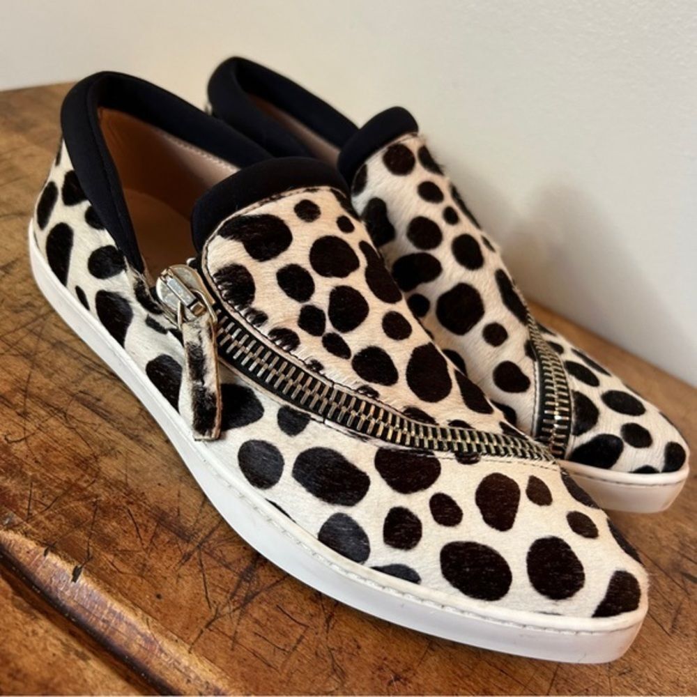 Furla Shoes White & Black Spots With Zipper, Women's Sz 37 = Us Sz 6.5, Preworn